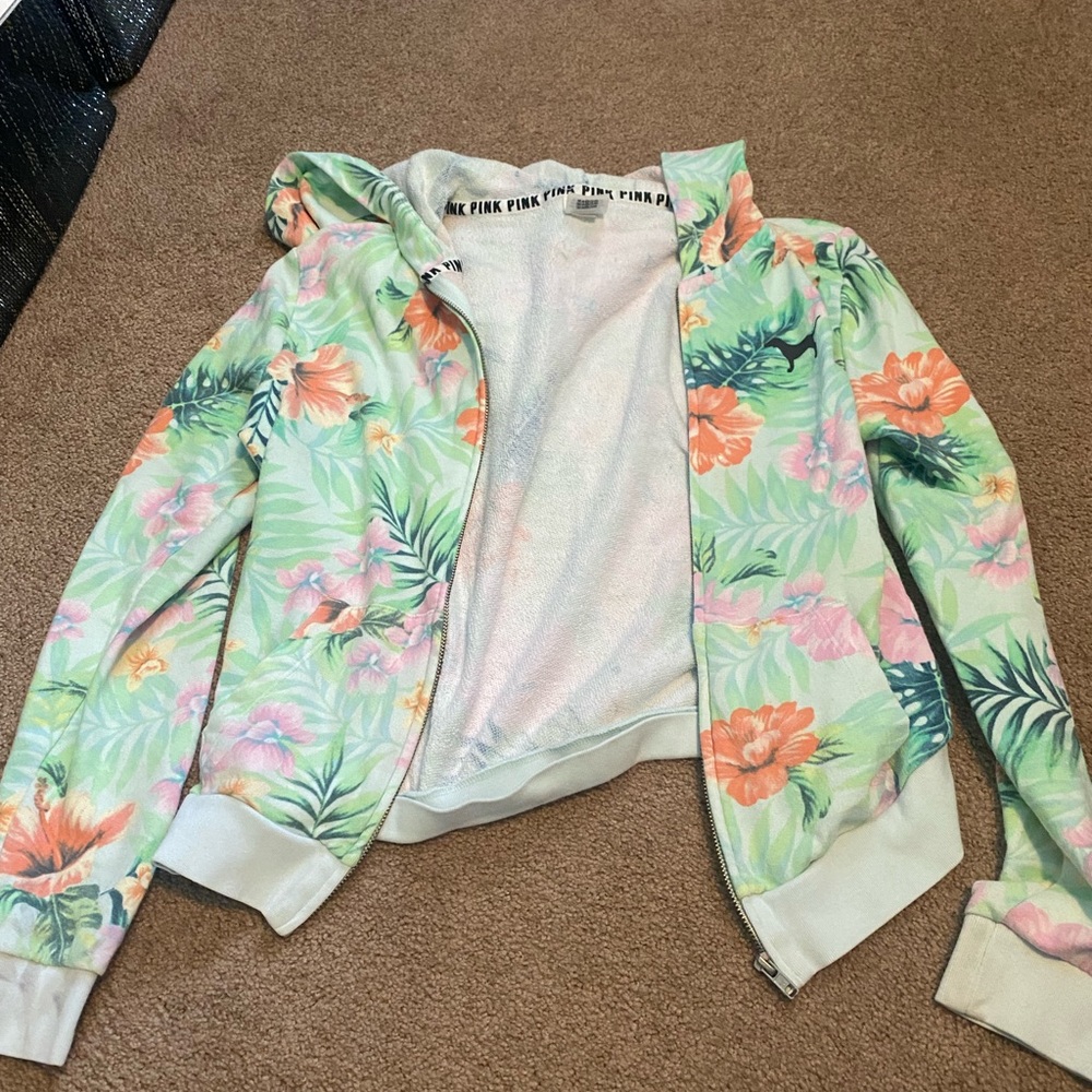 P!NK Floral zip up hoodie